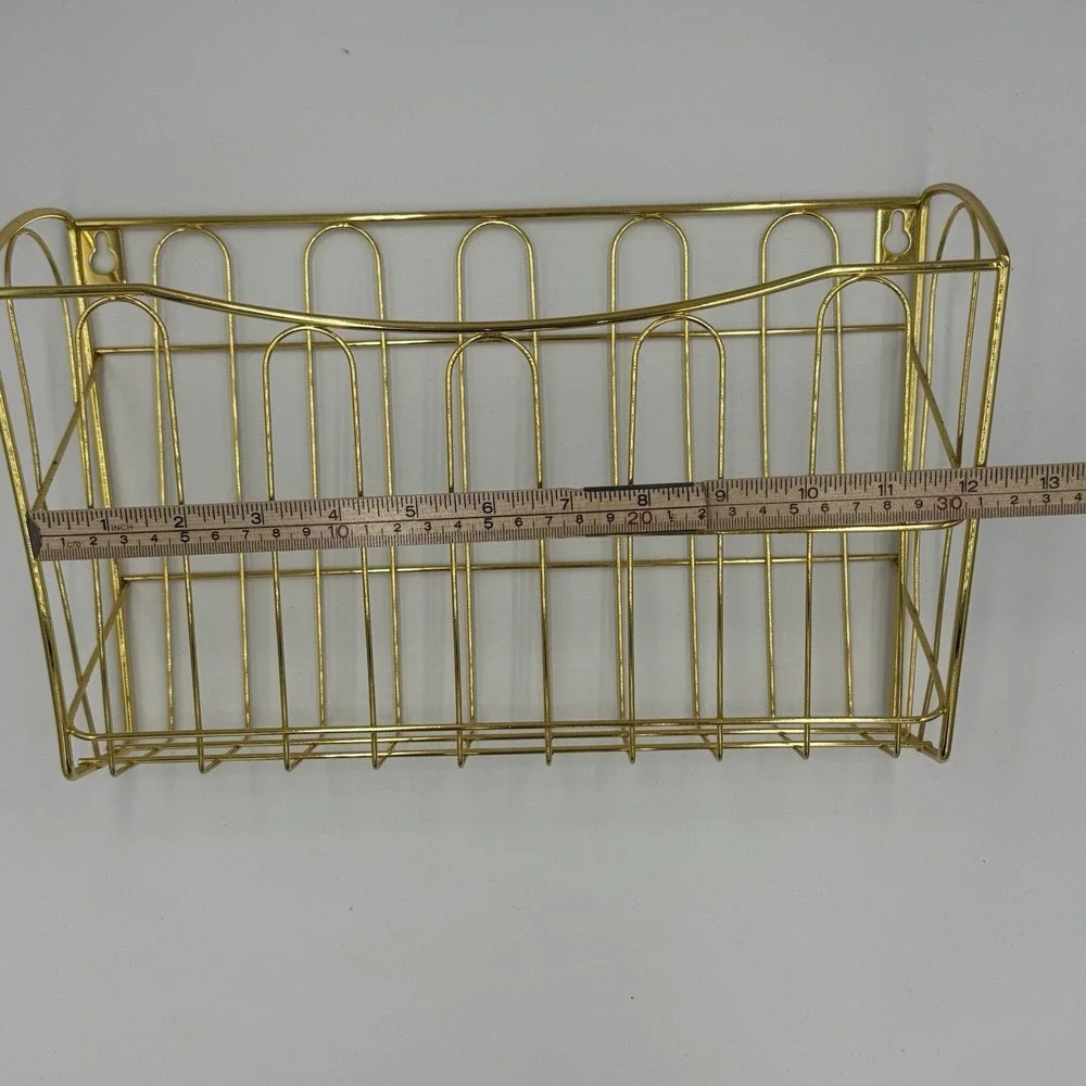 Gold Tone Wire Wall Mount Basket Organizing